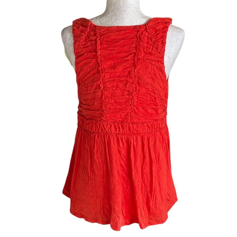 Anthropologie Ric Rac Rio Ras Orange Red Ruched Sleeveless Swing Tank Top - M - Picture 5 of 11